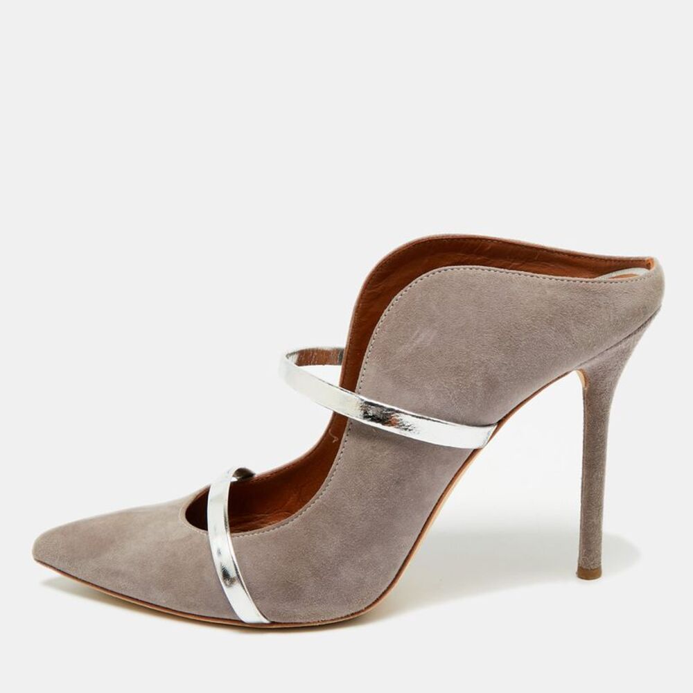 Malone Souliers Maureen Size 39 Grey/silver Leather And Suede Mules